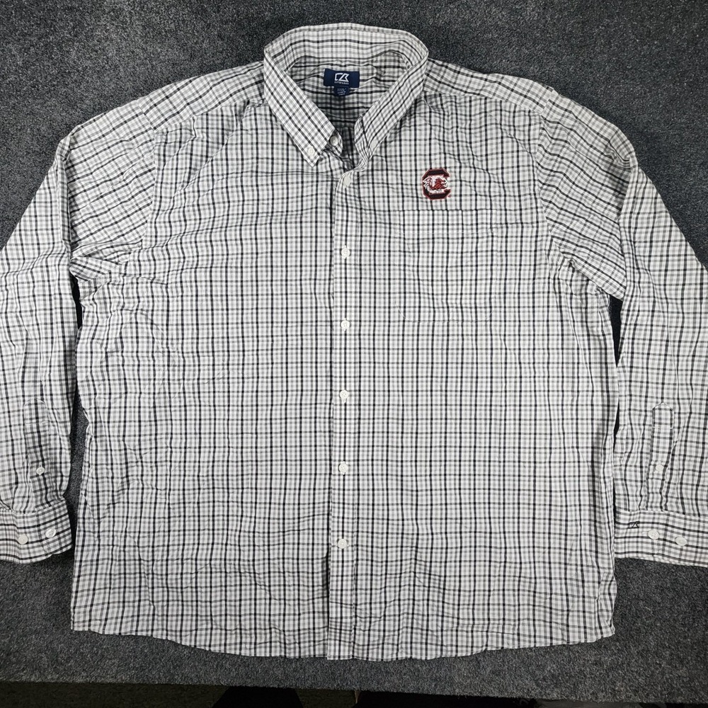 Cutter & Buck Mens South Carolina Gamecocks Gingham Shirt 3XL Black White - Picture 2 of 9